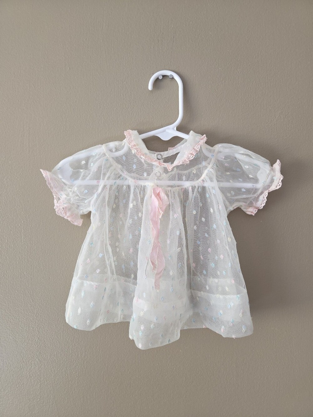 Vintage Sheer White Pink Baby Dress